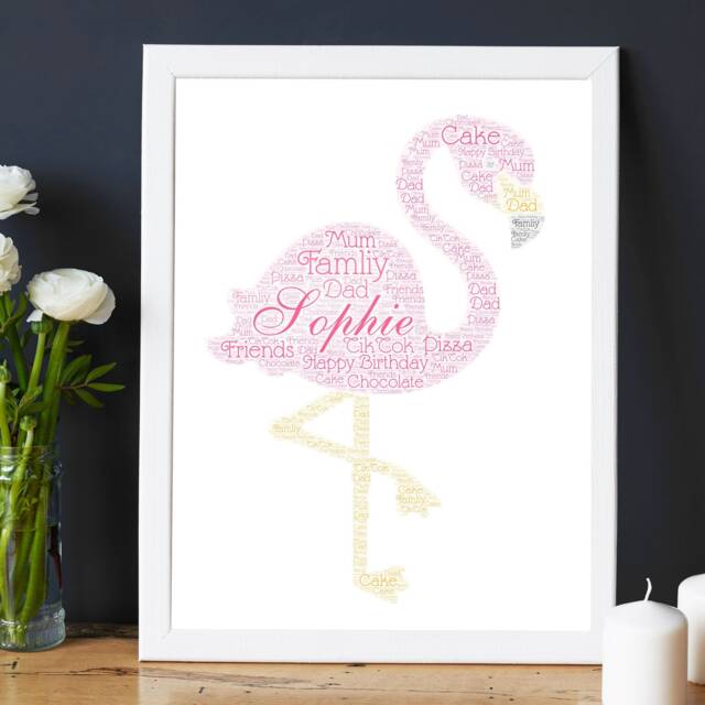 Personalised Pink Flamingo Print - Custom Word Wall Art For Her, Women, Girls Friend, Mum, Sister, Daughter, Birthday, Mothers Day Gifts - image 1