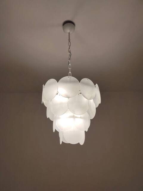 Satin White Murano Glass Discs Chandelier - image 1