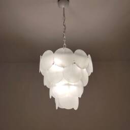 Satin White Murano Glass Discs Chandelier - thumbnail 2