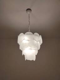 Satin White Murano Glass Discs Chandelier - thumbnail 1