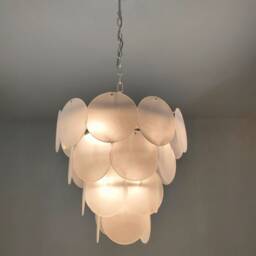 Satin White Murano Glass Discs Chandelier - thumbnail 4