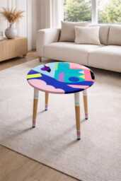 Hand Painted Resin Coffee Table, Colorful Pop Art End Table - thumbnail 1
