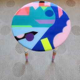 Hand Painted Resin Coffee Table, Colorful Pop Art End Table - thumbnail 3
