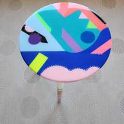 Hand Painted Resin Coffee Table, Colorful Pop Art End Table - thumbnail 4