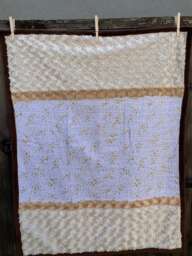 Handmade Modern Baby Minky Blanket Golden Metallic Stars Brown Plus Two Burp Cloths & Swaddling Cloth