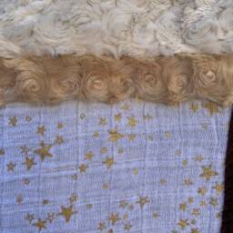 Handmade Modern Baby Minky Blanket Golden Metallic Stars Brown Plus Two Burp Cloths & Swaddling Cloth - thumbnail 3