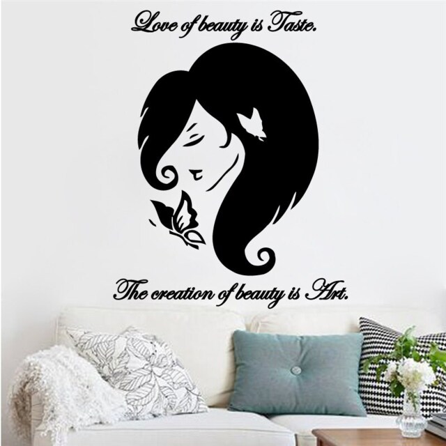 sticker Wall Decals Quote Love Of Beauty Is Taste Girl Butterflies Decal Vinyl Girls Room Art Bedroom Home Decor Salon Ms243 - image 1