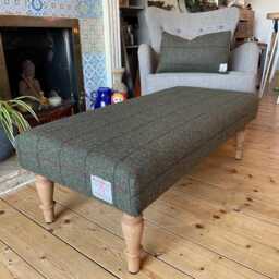 Harris Tweed Footstool - Handmade Large Ottoman Isle Of Scottish Wool Tartan, Herringbone, Checks - thumbnail 2