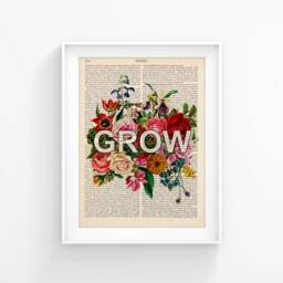 Grow, Motivational Print, Flowers Positive Quote Illustration, Vintage Book Print, Inspirational Quote, Home Decor, 179 - thumbnail 2
