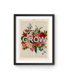 Grow, Motivational Print, Flowers Positive Quote Illustration, Vintage Book Print, Inspirational Quote, Home Decor, 179 - thumbnail 1