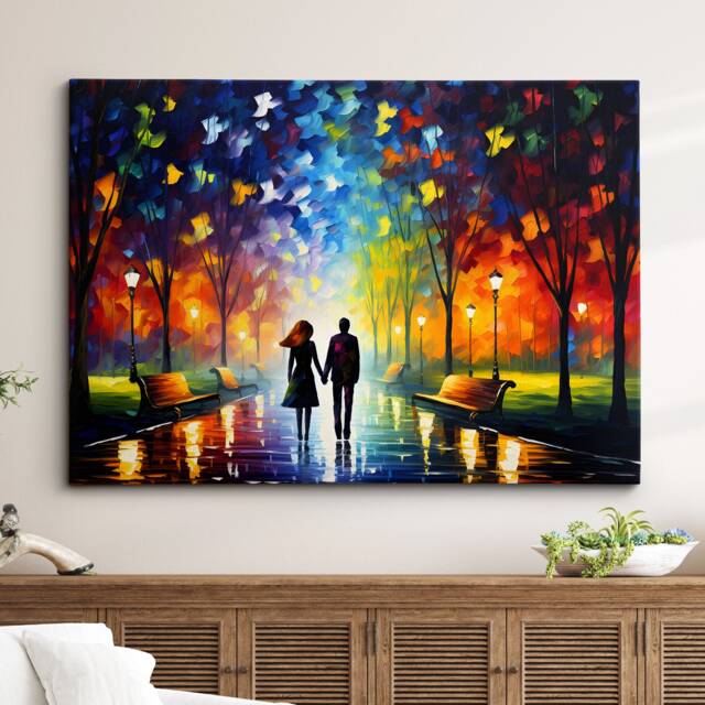 Romance Couple Walking Starry Night Van Gogh Oil Painting Wall Art Framed Canvas Poster Print Home Kitchen Office Room Decor Gift For Love - image 1