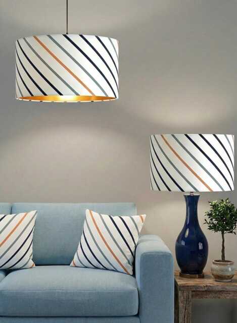 Handmade Velvet Lamp Shade Blue Sage Yellow Strips, Custom Shape - image 1