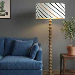 Handmade Velvet Lamp Shade Blue Sage Yellow Strips, Custom Shape - thumbnail 2