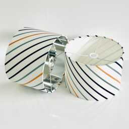 Handmade Velvet Lamp Shade Blue Sage Yellow Strips, Custom Shape - thumbnail 4