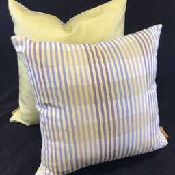striped Linen Cushion Covers With Pea-Green Back - thumbnail 3