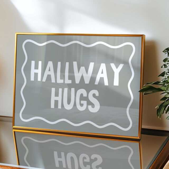 Hallway Hugs Art Print Typography Family Quote, Grey Home Decor - image 1