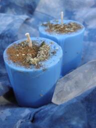 Spirit Realm Ritual Candles - 2 Loaded Herbal Blue Soy Blend Votives - thumbnail 1