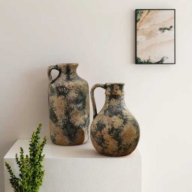 European Pottery Botanical Vase, Rustic Ceramic Country Decor, Home Decor Flower Vase - image 1