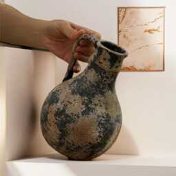 European Pottery Botanical Vase, Rustic Ceramic Country Decor, Home Decor Flower Vase - thumbnail 2