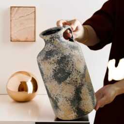 European Pottery Botanical Vase, Rustic Ceramic Country Decor, Home Decor Flower Vase - thumbnail 3