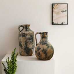 European Pottery Botanical Vase, Rustic Ceramic Country Decor, Home Decor Flower Vase - thumbnail 1