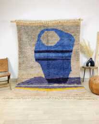 Abstract Blue Vase Rug, Organic Shape Moroccan Carpet, Modern Geometric Large Area Handmade Berber Shag Artistic Home Decor - thumbnail 1