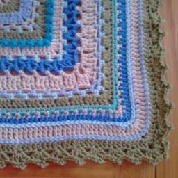 Heirloom Crochet Baby Blanket Blue, Green, & Gray Acrylic Yarn - thumbnail 4