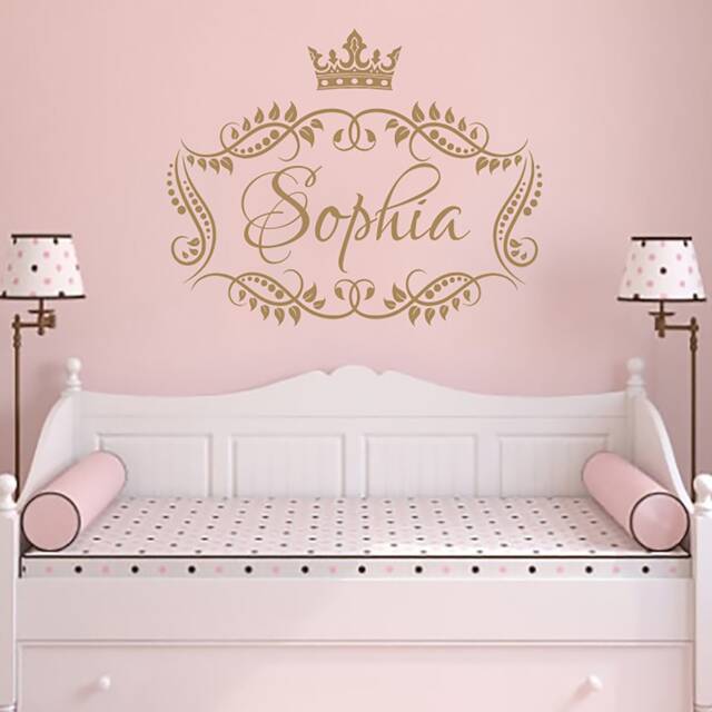 Girl Name Wall Decal Princess Crown Vinyl Lettering Decal, Sticker Frame Custom Decals Personalized Decor Nursery X273 - image 1