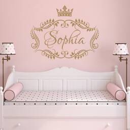 Girl Name Wall Decal Princess Crown Vinyl Lettering Decal, Sticker Frame Custom Decals Personalized Decor Nursery X273 - thumbnail 1
