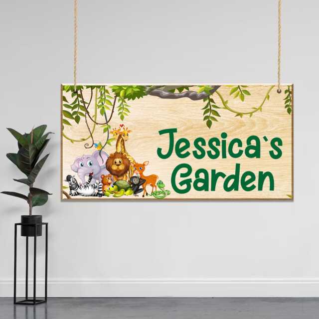 Safari Theme Door Plaque, Custom Jungle Animals Kids Garden Decor, Boys Bedroom Nursery, Animal Wall Hanging Decor - image 1
