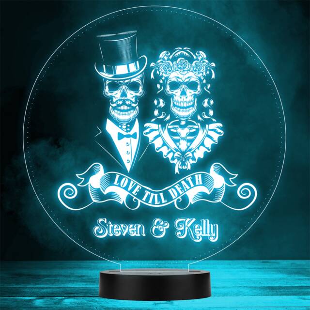 Cool Skeletons Wedding Couple Love Till Death Gothic Colour Change Night Light - image 1
