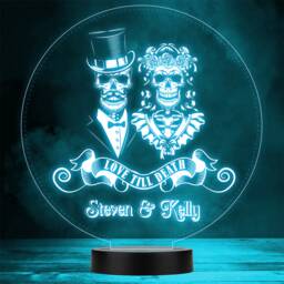 Cool Skeletons Wedding Couple Love Till Death Gothic Colour Change Night Light - thumbnail 1