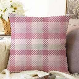 Pink Plaid Chenille Pillow Cover Tartan Cushion, Double Sided - thumbnail 1
