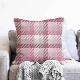 Pink Plaid Chenille Pillow Cover Tartan Cushion, Double Sided - thumbnail 2