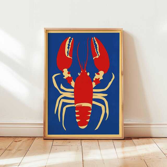 Colorful Lobster Art Print, Coastal Maine Decor, Nautical Kitchen Wall Art, Mid Century Modern Ocean Animal Poster, Vibrant Home Decor - image 1