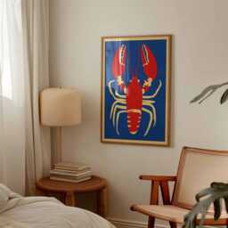 Colorful Lobster Art Print, Coastal Maine Decor, Nautical Kitchen Wall Art, Mid Century Modern Ocean Animal Poster, Vibrant Home Decor - thumbnail 2