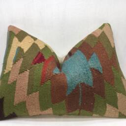 Vintage Turkish Kilim Pillow Cover, Handwoven Accent Cushion - 16x24 - thumbnail 2
