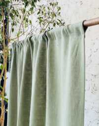 Moss Green Stonewashed Linen Curtains, Rod Pocket Curtain Panels, Softened Drapes For Bedroom, Rustic Living Room Decor - thumbnail 1