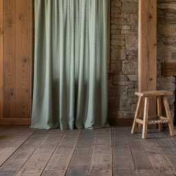 Moss Green Stonewashed Linen Curtains, Rod Pocket Curtain Panels, Softened Drapes For Bedroom, Rustic Living Room Decor - thumbnail 2