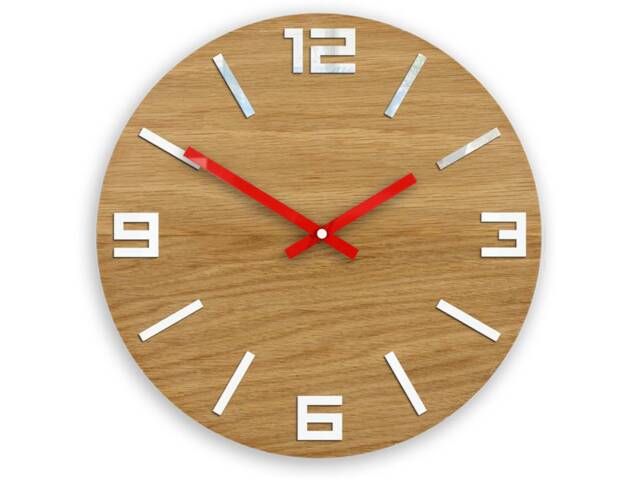 Wood Wall Clocks, Silent Clock, Large Modern Clock For Office, Red Clock Hands - image 1