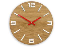 Wood Wall Clocks, Silent Clock, Large Modern Clock For Office, Red Clock Hands - thumbnail 1