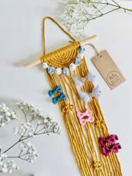Personalised Macrame Bow Holder - Nursery Hair Clip Display Organiser Bumble Bee Wall Hanging Natural Decor Various Colours - thumbnail 1