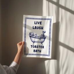 Live Laugh Toaster Bath, Unframed Card Art Print, Funny Bathroom Wall - thumbnail 3