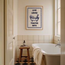 Live Laugh Toaster Bath, Unframed Card Art Print, Funny Bathroom Wall - thumbnail 2