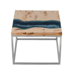 Ash Live Edge Coffee Table, Square River Table With Brushed Steel Legs - thumbnail 4
