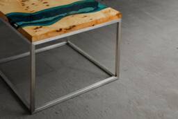 Ash Live Edge Coffee Table, Square River Table With Brushed Steel Legs