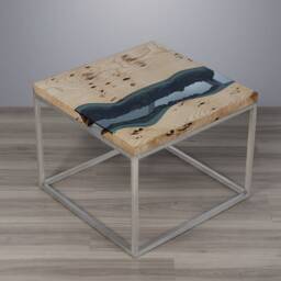 Ash Live Edge Coffee Table, Square River Table With Brushed Steel Legs - thumbnail 2