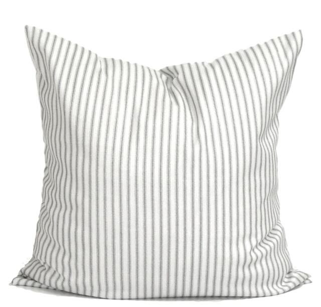 Gray Ticking Pillow Cover, Throw Pillow, Farmhouse Covers For 20x20 18x18 16x16 All Sizes Incl Euro Sham - image 1