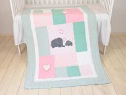 Pink Baby Blanket Mint Elephant Quilt, Girl Crib Bedding, Patchwork Bespread - thumbnail 1