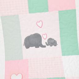 Pink Baby Blanket Mint Elephant Quilt, Girl Crib Bedding, Patchwork Bespread - thumbnail 3